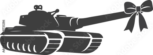 Military Tank Barrel Tied with Ribbon Symbolizing Weapons Control and Peace Concept Minimal Vector