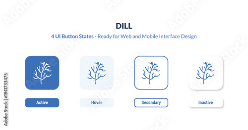 dill 4-state UI button. Outline icon kit from fruits and vegetables collection. Thin linear dill, food, spice editable vector. Minimal dill sign for web and mobile interface