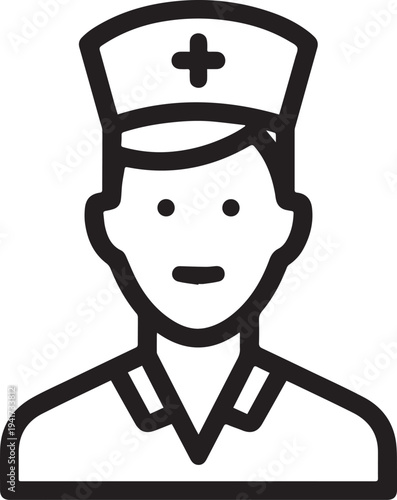 Hand Drawn Man as Nurse Black and White Avatar Illustration in Minimal Line Art Style Design