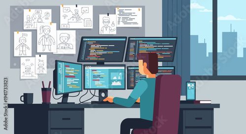 Man Working on Computers.