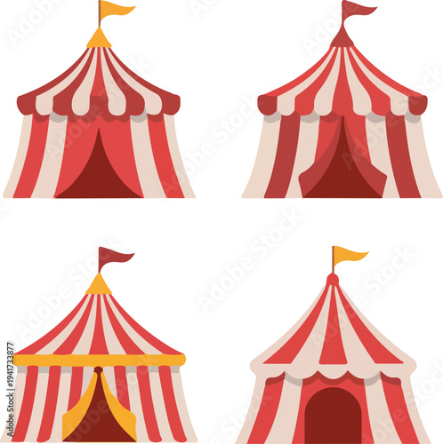 Collection of festive circus tents carnival big top entertainment pavilion vector design