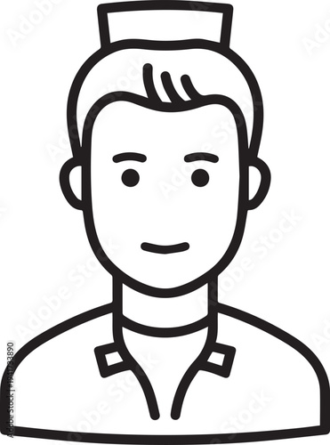 Hand Drawn Man as Nurse Black and White Avatar Illustration in Minimal Line Art Style Design