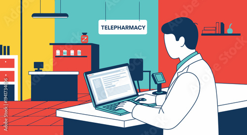 Pharmacist Working on Computer.