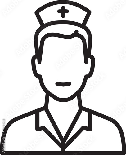 Hand Drawn Man as Nurse Black and White Avatar Illustration in Minimal Line Art Style Design