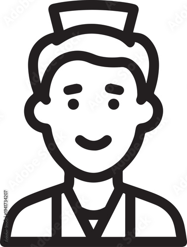 Hand Drawn Man as Nurse Black and White Avatar Illustration in Minimal Line Art Style Design