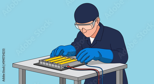 Technician Testing Battery Cells.