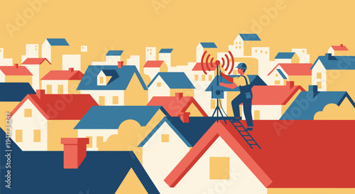 Technician Installing Satellite Dish.