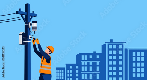 Utility Worker Installing Equipment.