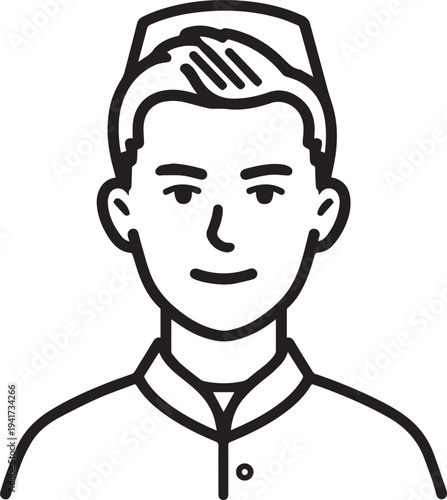 Hand Drawn Man as Nurse Black and White Avatar Illustration in Minimal Line Art Style Design