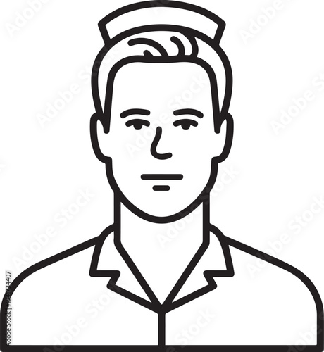 Hand Drawn Man as Nurse Black and White Avatar Illustration in Minimal Line Art Style Design