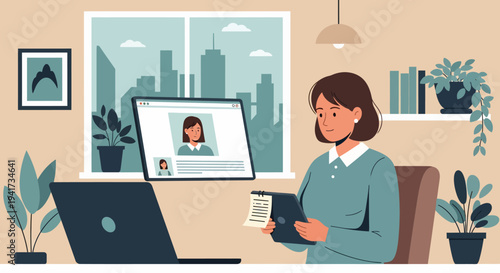 Woman Working on Laptop.