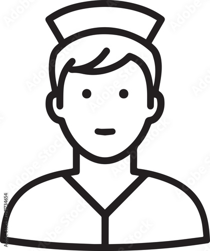 Hand Drawn Man as Nurse Black and White Avatar Illustration in Minimal Line Art Style Design