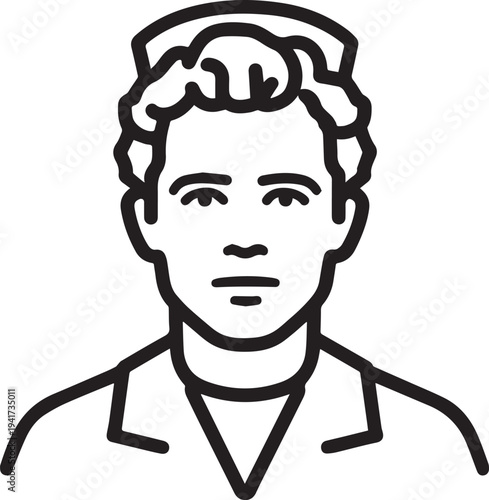Hand Drawn Man as Nurse Black and White Avatar Illustration in Minimal Line Art Style Design