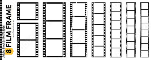 Grunge Film Photo Reel Strip Frame Set. Vintage Cinema Movie Filmstrip Camera Roll Kit. Texture Photo Booth Reel Strip Frame Collection. Grain Vector Illustration Graphic