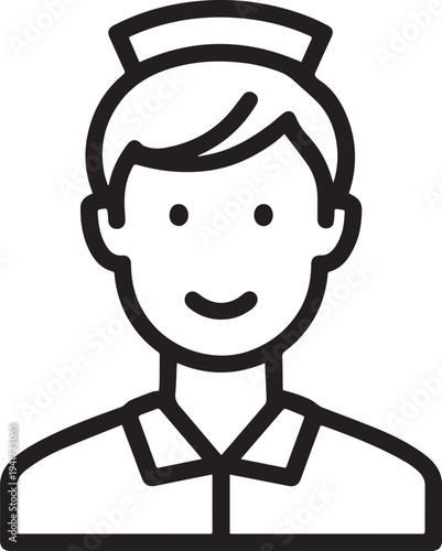 Hand Drawn Man as Nurse Black and White Avatar Illustration in Minimal Line Art Style Design