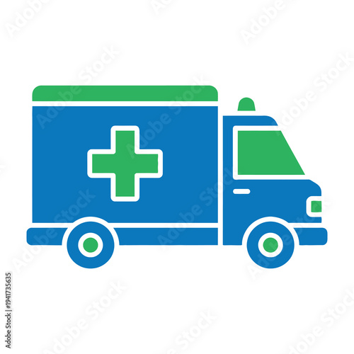 Blue ambulance with green cross medical emergency vehicle illustration