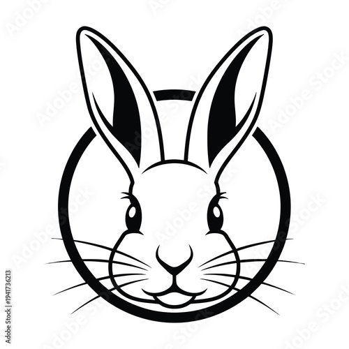 Rabbit face in circle icon black and white