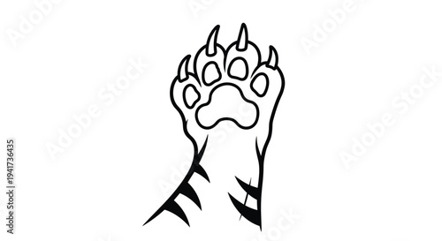 A black and white line art illustration of a powerful tiger's paw with sharp claws extended, isolated on a white background.