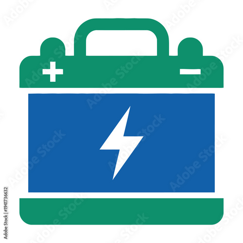 Battery icon with green and blue colors and lightning bolt symbol