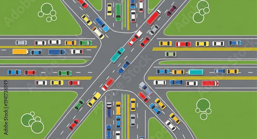 Aerial View of a Busy Road Intersection with Traffic.