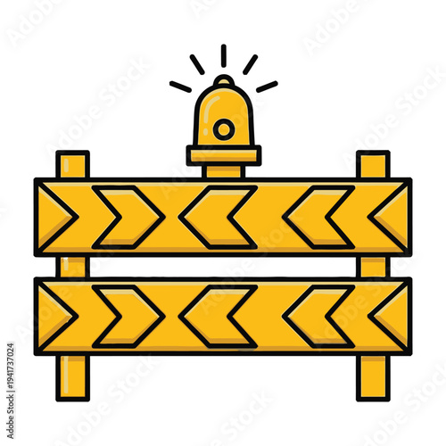 Caution road sign with warning light