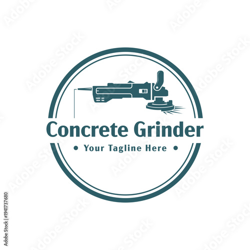 Concrete Angle Grinder Power Tool Vector Logo Template.
