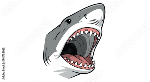 Great White Shark Head Side Profile Illustration