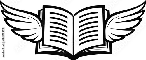 Coloring page of angelic open book with wings free printable coloring book illustration