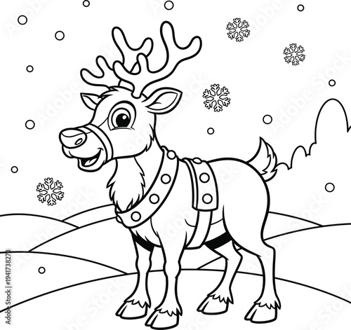 Reindeer coloring page for kids fun winter coloring book activity