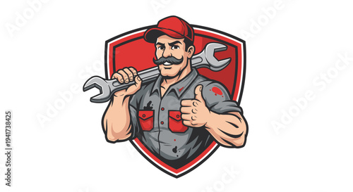 Mechanic Mascot with Wrench and Thumbs Up.