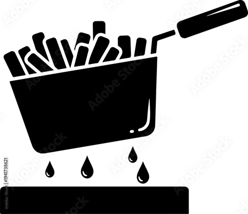 Deep Fryer Basket Lifting Fries with Dripping Oil Vector Art