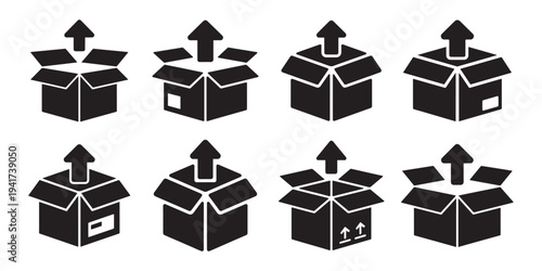 Parcel delivery box arrow symbol icon. Vector eps