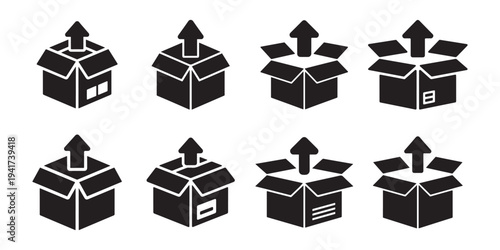 Open Box package arrow icon set. Vector illustration eps 10