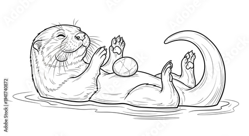A cartoon otter floating on its back in the water with a smile.