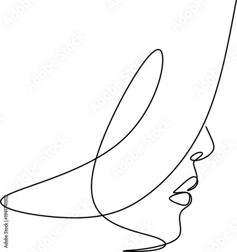 Abstract girl face continuous one line drawing minimalism design isolated on white backgroun