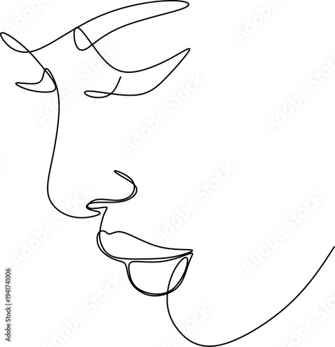 Abstract girl face continuous one line drawing minimalism design isolated on white backgroun