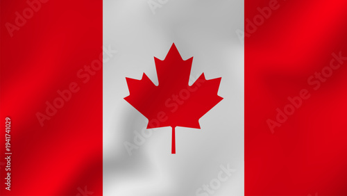 The flag of canada waving in the wind with a red maple leaf