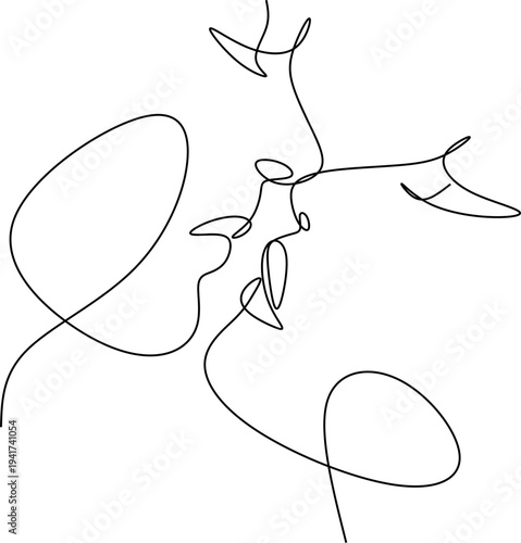 Abstract line drawing of the faces of a loving couple of man and woman