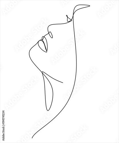Abstract girl face continuous one line drawing minimalism design isolated on white backgroun