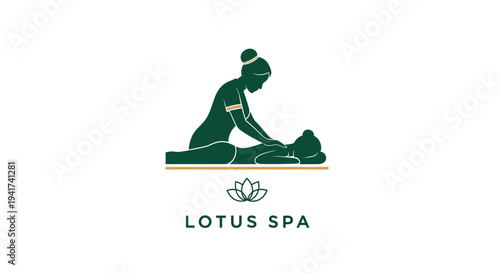 Stylized green logo for Lotus Spa depicting a relaxing massage and a serene lotus flower.