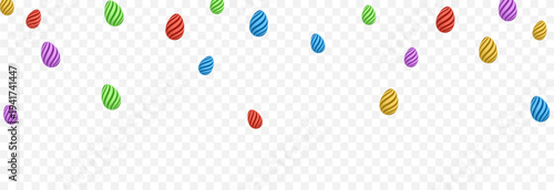 Easter background with falling multicolored eggs PNG. Easter eggs painted with wavy lines.
