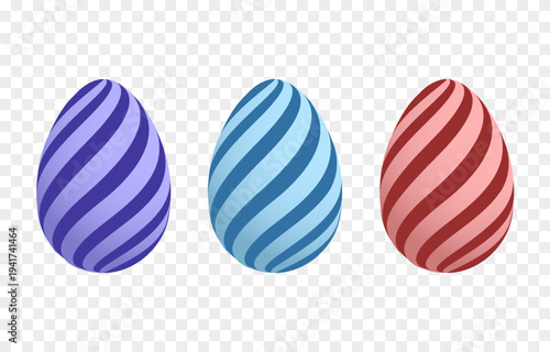 Set of colorful painted Easter eggs PNG. Easter eggs painted with wavy lines.