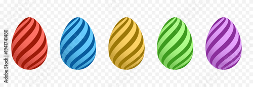 Set of colorful painted Easter eggs PNG. Easter eggs painted with wavy lines.