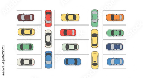Overhead View of Cars Parked in Rows.