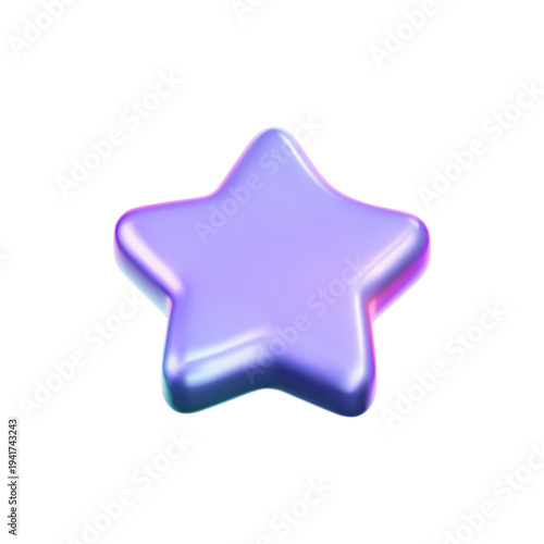 3D holographic star icon isolated on a white background. Realistic chrome neon star emoji for quality review, reward badge sticker, luxury gift trophy or customer feedback. 3d y2k vector