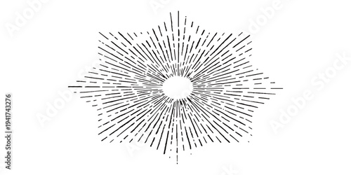 A black and white abstract background featuring a vector illustration of a fan silhouette with a floral star pattern and textured line art design