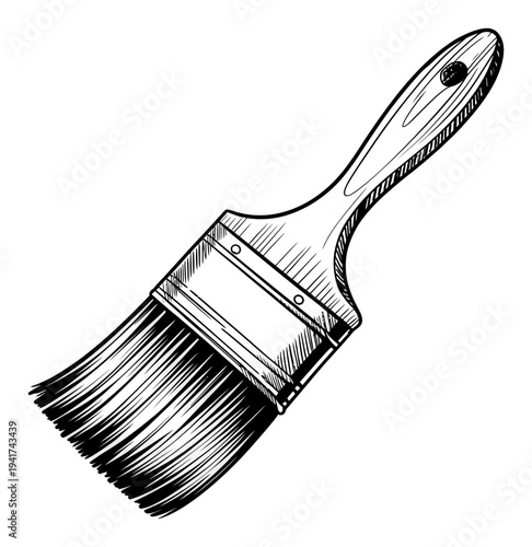 Hand-drawn of a paintbrush with wooden handle and bristles