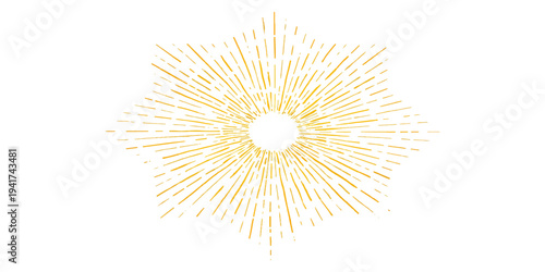 Abstract yellow vector design featuring a golden star burst pattern of raw spaghetti pasta rays arranged in a summer sunburst circle for a unique Italian food cuisine illustration