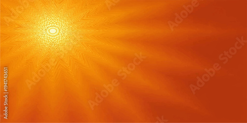 A vibrant sunrise illustration features bright orange sun rays bursting across a blue sky backdrop to create a glowing summer wallpaper design full of golden sunshine and star-like light