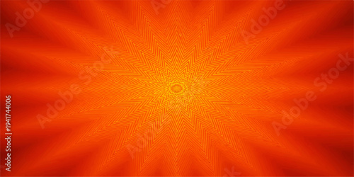 Abstract orange and red background with vibrant rays illuminating a macro bloom of a yellow gerbera daisy flower petal in a summer nature closeup